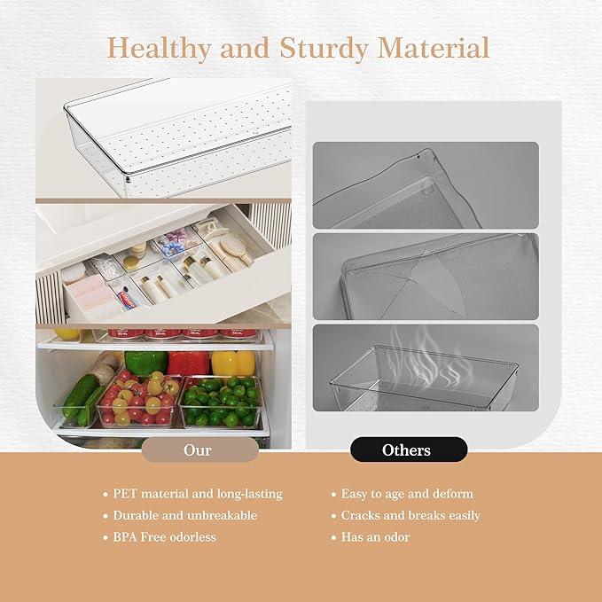 Criusia Drawer Organizer, 12 Pack Clear Plastic Kitchen Drawer Organizers Set,4-Size Versatile Bathroom and Vanity Organizer Trays,Storage Bins for Makeup, Bathroom, Jewelries and Office - ModernBath