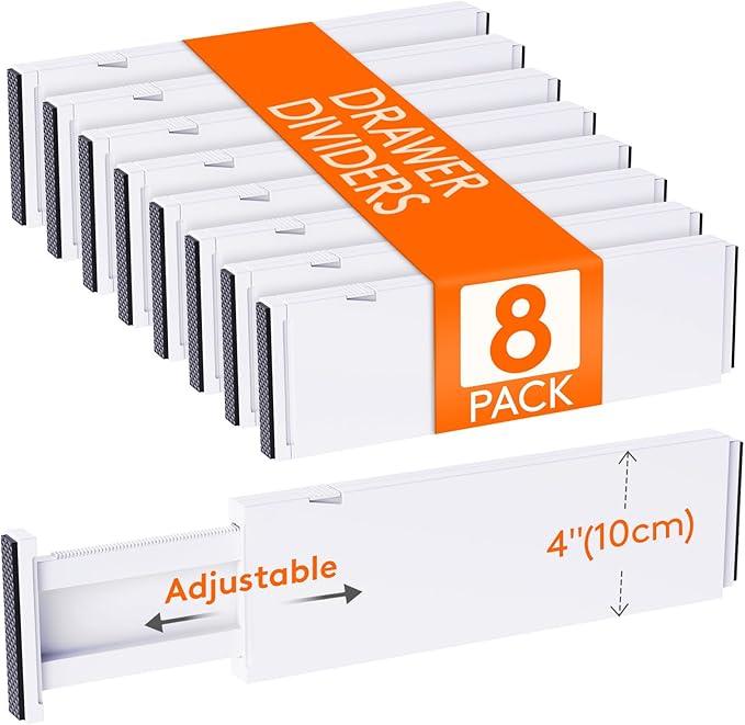 Lifewit 8 Pack Drawer Dividers Plastic 4" High, 13.5-22" Adjustable Drawer Organizers for Clothes, Expandable Dresser Separators in Bedroom/Bathroom/Kitchen/Fridge/Office Organization and Storage - ModernBath