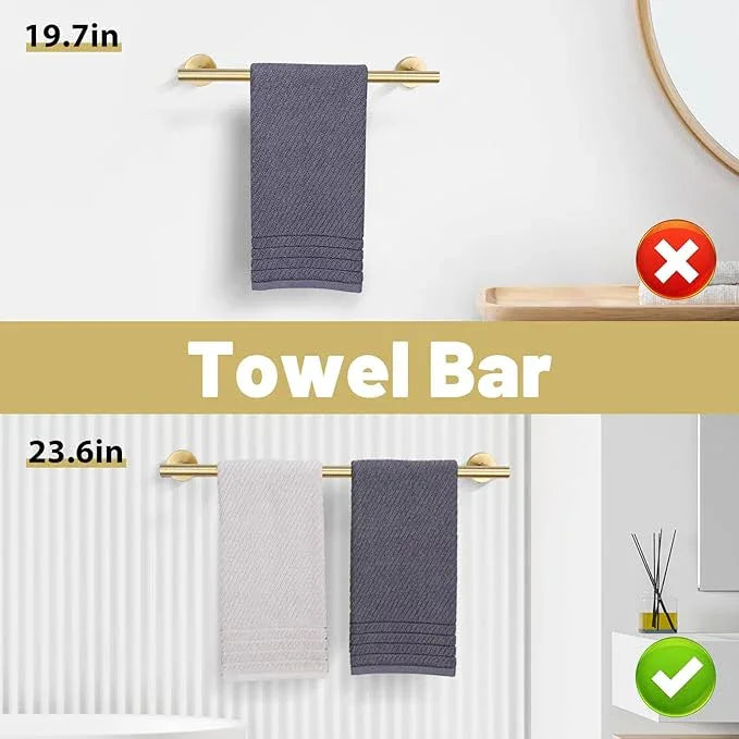 Brushed Gold Towel Bar Set 10 Pieces Bathroom Hardware Accessories Set Towel Rack Set for Bathroom SUS304 Stainless Steel Toilet Paper Holder Wall Mounted, 23.6 Inch - ModernBath