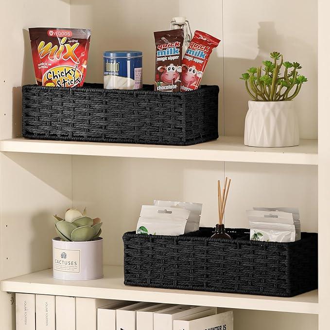 Vagusicc 3 Section Wicker Storage Basket, Hand-Woven Paper Rope Wicker Baskets for Organizing, Toilet Tank Basket, Black Baskets for Bathroom, 2-Pack, Black - ModernBath
