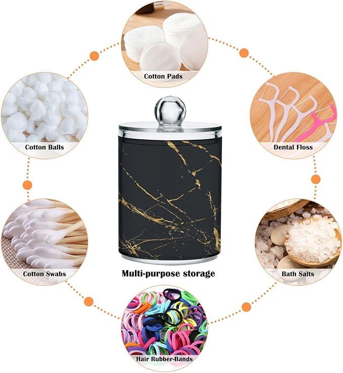 BOENLE 2 Pack Qtip Holder Organizer Dispenser Gold Black Marble Texture Bathroom Storage Canister Cotton Ball Holder Container for Cotton Pads/Swabs/Floss - ModernBath
