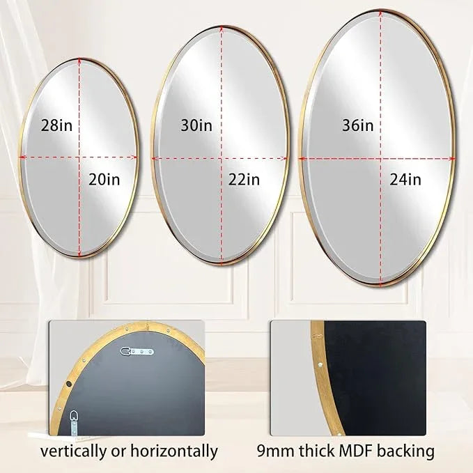 POZINO Vanity Beveled Mirrors, 22"x30" Oval Mirror for Over Sink, Modern Brass Mirror with Stainless Steel Frame, Brush Gold Rounded Mirrors for Bathroom Bedroom Living Room, Horizontal Or Vertical ﻿ - ModernBath