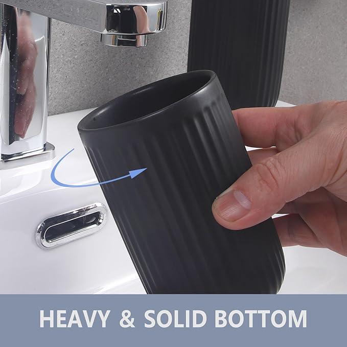 Matte Black Toothbrush Holders for Bathrooms - Black Ceramic Bathroom Tumbler Cups Reusable Toothbrush Cup Black Mouthwash Cup, 2 Cups Toothbrush Toothpaste Holders Set, Bathroom Counter Organizer - ModernBath