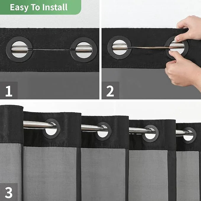 eachope Black No Hook Shower Curtain with Snap-in Fabric Liner Set,Slub Textured Fabric Shower Curtains for Bathroom,Hotel Style Modern Shower Curtain,Water Repellent & Washable,71x74(72) - ModernBath