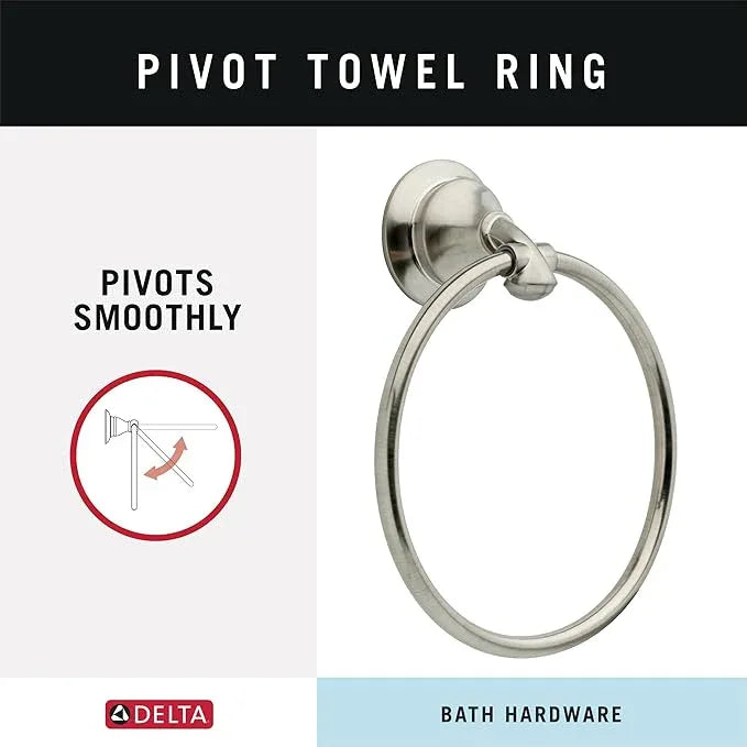 Delta Linden (1-Pack) Hand Towel Holder Brilliance Stainless Steel Towel Racks for Bathroom Wall Round Towel Ring Holder for Bath Towel Hanger for Kitchen, Bathroom Accessories 79446-SS - ModernBath