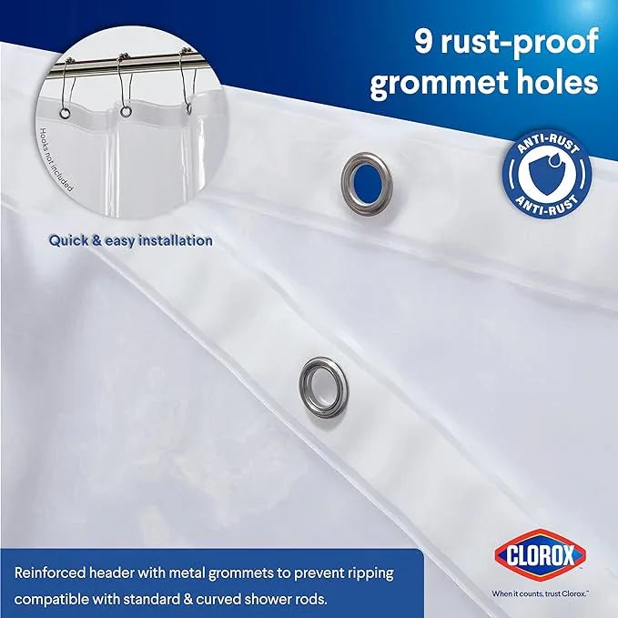 Clorox Shower Curtain Liner, Premium Medium-Weight Durable Waterproof 6g PEVA for Bathroom with Weighted Magnets, Extra Long 54" x 78", Clear 1 Pack - ModernBath
