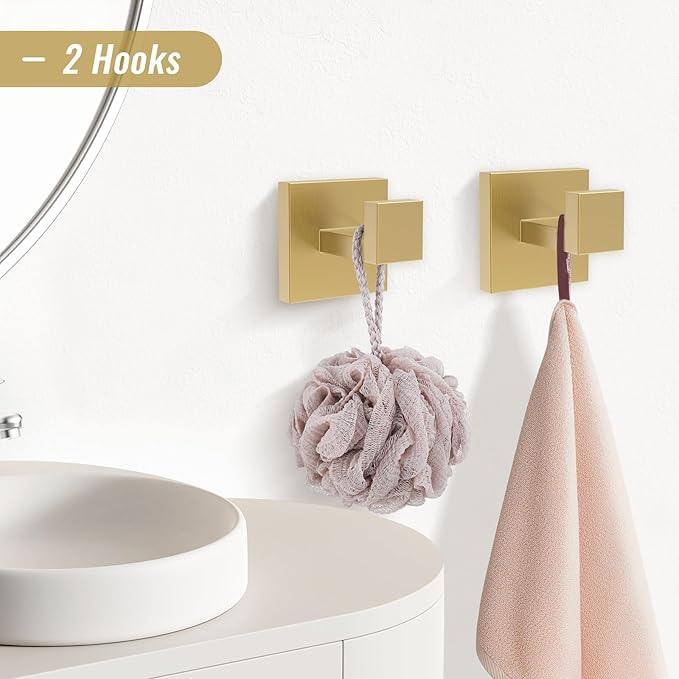 YACVCL Brushed Gold Bathroom Hardware Accessorie Set 23.6 Inch Towel Bar Set 5-Pieces Towel Rack&Holder Set for Bathroom,Upgraded Toilet Paper Holder with Shelf,Stainless Steel Wall-Mounted - ModernBath
