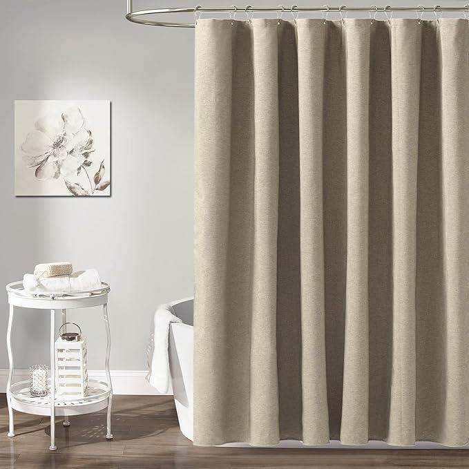 BTTN 78 Inch Long Shower Curtain - Linen Textured Heavy Duty Polyester Fabric Shower Curtain Set with 12 Plastic Hooks, Hotel Spa Neutral Curtains for Bathroom Showers and Bathtubs - 72x78 - Khaki/Tan - ModernBath