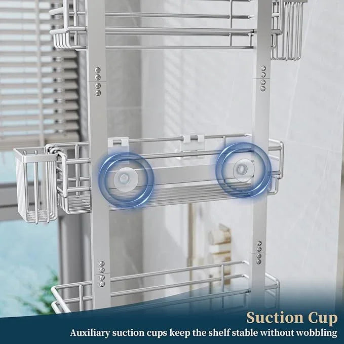 Consumest Over The Door Shower Caddy - 5 Tier Adjustable Shower Organizer Hanging with 2 Toothbrush Holders & 4 Hooks, Rustproof Organizer Shelf, Storage Rack for Bathroom, Silver - ModernBath