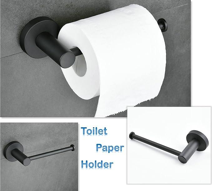 SHUNLI 5-Piece Bathroom Hardware Accessories Set Matte Black (Towel Bar Adjustable 16” to 26”, Toilet Paper Holder, Towel Ring, 2 PCS Towel Hook) Wall Mounted, SUS304 Stainless Steel - ModernBath