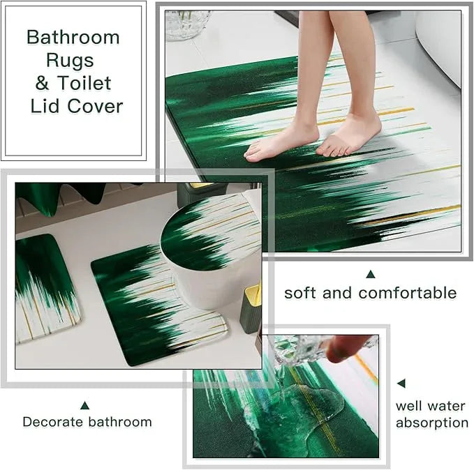 WSBArt 32PCS Bathroom Sets with Shower Curtain and Rugs-Dark Green Bathroom Accessories,Non Slip Bathroom Rugs Set with Toilet Lid Cover, Waterproof Shower Curtain, 3PC Soap Dispenser with Trash Can - ModernBath