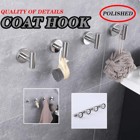 GERZWY Bathroom Towel Hook SUS 304 Stainless Steel Coat/Robe Clothes Hook for Bath Kitchen Modern Hotel Style Wall Mounted 4 Pack Polished Finish AG1307B-JG
