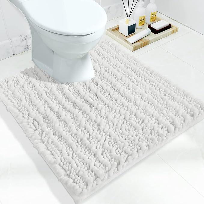 Yimobra Toilet Rug U Shaped Washable 24x24 Inch - Ultra Soft Absorbent Chenille Bath Rugs for Toilet, Quick Dry & Machine Washable, Non Slip Contour Bathroom Mat, White - ModernBath