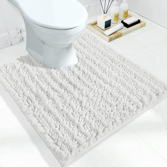 Yimobra Toilet Rug U Shaped Washable 24x24 Inch - Ultra Soft Absorbent Chenille Bath Rugs for Toilet, Quick Dry & Machine Washable, Non Slip Contour Bathroom Mat, White - ModernBath