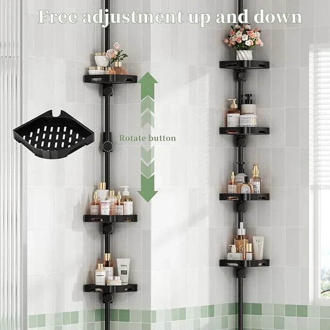 akinbas Tension Pole Shower Caddy Organizer with4 Tier L-Shaped Rust Resistant Bathroom Corner Shelves with 34-124 Inch Adjustable No Drilling Quick Install Shower Rack for Bath Essentials (Black) - ModernBath