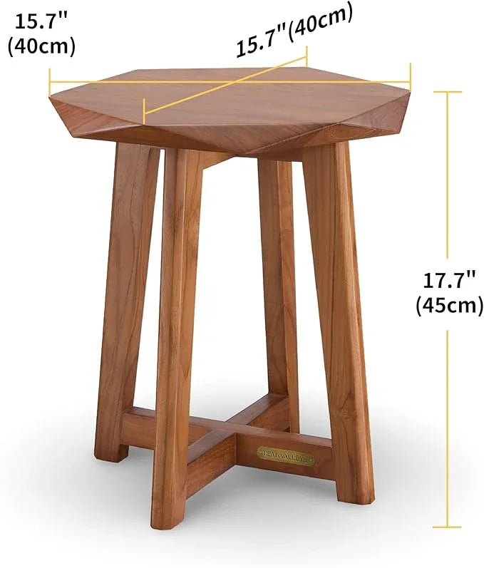 TEAK VALLEY Fully Assembled Teak Shower Stool, Teak Shower Bench, Shower Seat, Plant Stand, Side Table, Side Accent, 17.7" - ModernBath