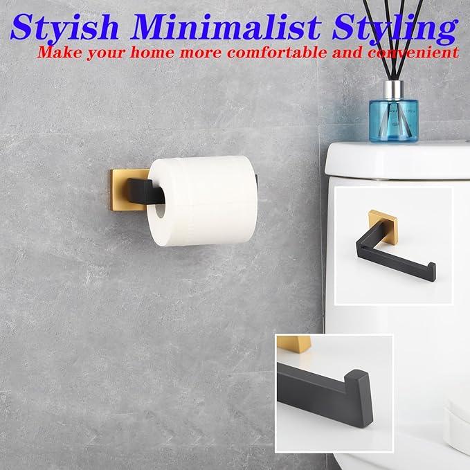 GERZWY Bathroom Toilet Paper Holder Stainless Steel Tissue Paper Roll Holder Wall Mount (Black & Gold) FG1605-BD - ModernBath