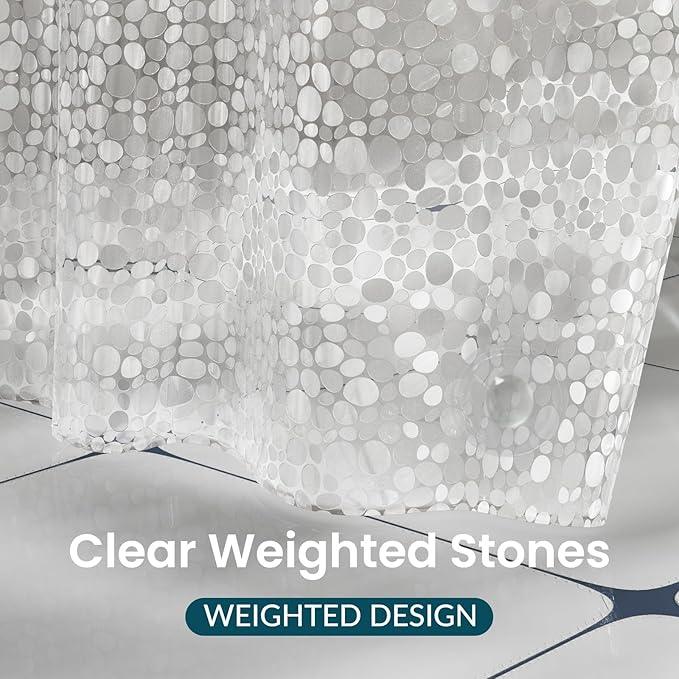 Titanker Clear Shower Curtain Liner with Pebble Pattern, Medium Weight Plastic Shower Liner PEVA Waterproof Shower Curtains for Bathroom with Big Stones and Grommets, 72x72 Inches - ModernBath