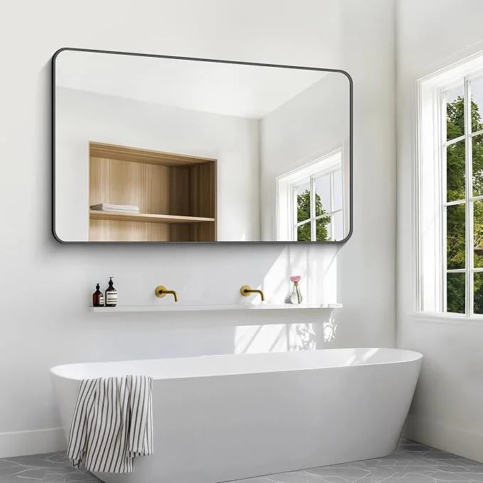 BONEWEI 60x36 inch Large Bathroom Mirror,Black Rectangle Mirror,Wall Mounted Bathroom Frame Vanity Mirror with Round Corner for Bedroom Living Room, Entryway Hangs Horizontal or Vertical - ModernBath