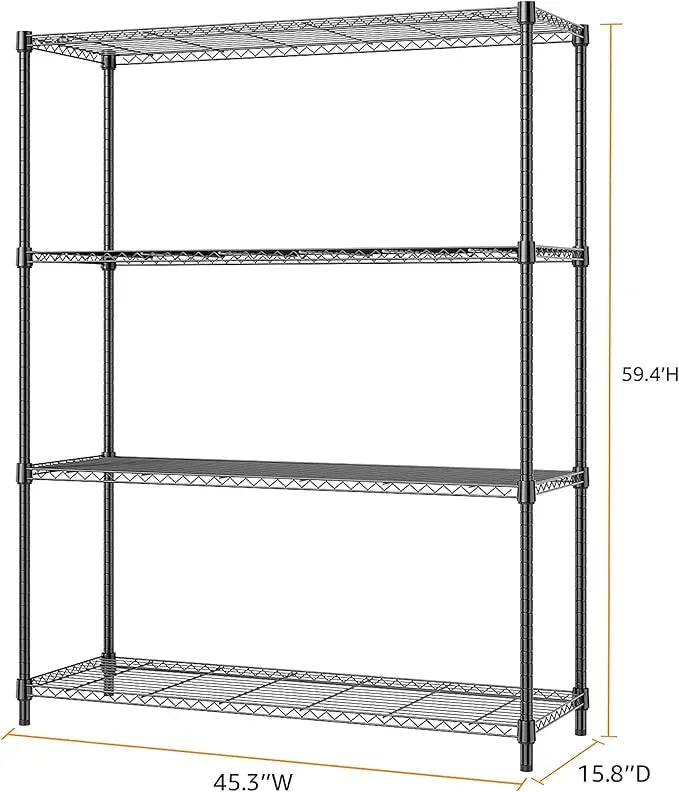1400 lbs 4 Tier Storage Rack Metal Wire Shelving Unit, Storage Standing Household Shelf Organizer for Kitchen Pantry Closet Garage Basement Utility Room, Black 15.8" D x 45.3" W x 59.4" H - ModernBath