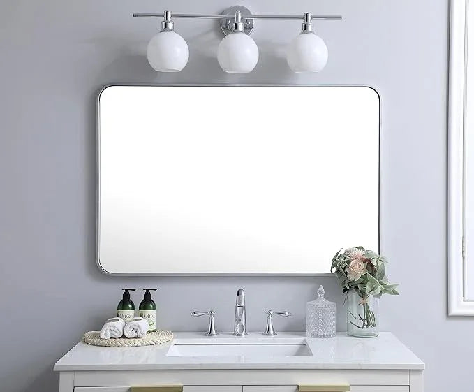 ARS Concepts Aura, Soft Corner Metal Rectangular Mirror 27X40 Inch in, Modern, Silver - ModernBath