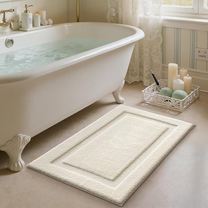 LUMI Ultra Soft Bathroom Rugs Non Slip with Rubber Backing, Absorbent Washable Bath Mat Quick Dry, Upgraded Premium Microfiber Plush Carpet for Bathtub and Shower Floor, Ivory White, 20x32 - ModernBath