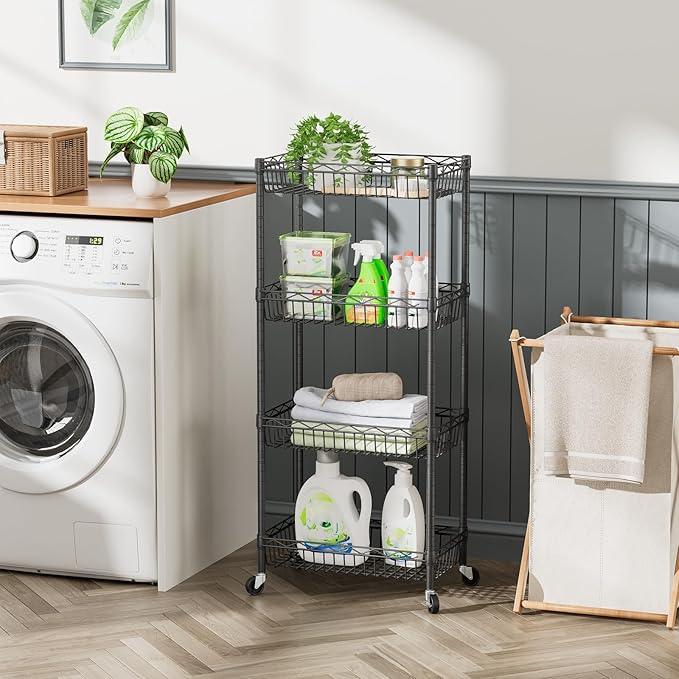SINGAYE Shelf Closet Wire Shelving：Adjustable Metal Unit for Laundry Room Organization Bathroom Kitchen Home Storage with Wheels Pantry Rack Shelves - ModernBath
