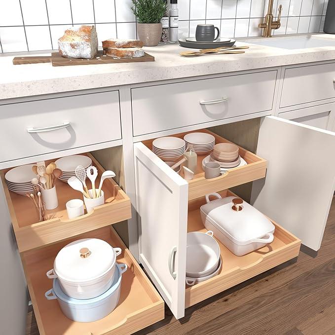 Fully Assembled Pull Out Cabinet Drawer, Wood Pull Out Cabinet Organizer, Soft Close Slide Out Pull Out Drawers for Kitchen Cabinets, Fast and Easy DIY Installation, 21”W x 21”D - ModernBath