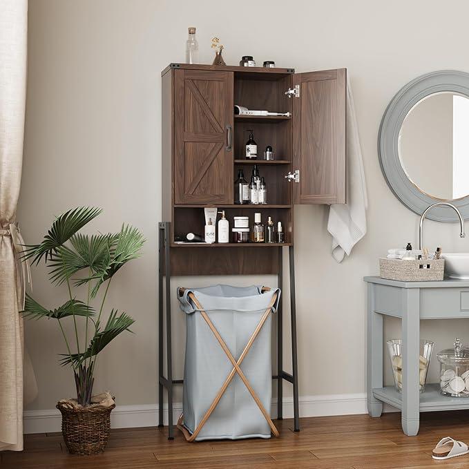 Over The Toilet Storage Cabinet with 2-Door Design Bathroom Organizers and Storage with Anti-Tip Device Over Toilet Organizer with Shelves for Bathroom,Restroom,Laundry Espresso - ModernBath