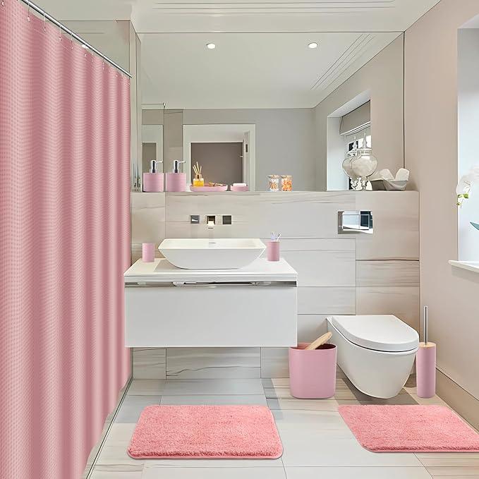 XLHOMO Bathroom Set - Pink Bathroom Accessories Set, Bathroom Sets with Shower Curtain and Rugs, 25PC Shower Curtain Set with Hooks, Soap Dispenser, Soap Dish, Toilet Brush Holder and Trash Can - ModernBath