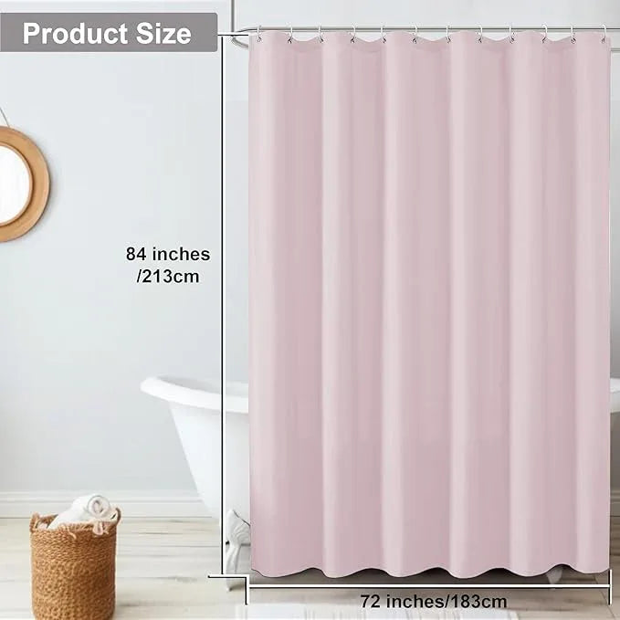 OVZME Zora 84 Inch Shower Curtain Set with 12 Plastic Hooks, Plain Fabric Shower Curtain for Bathroom - Extra Long Shower Curtain, Water Resistance, Machine Washable Soft Cloth, 72WX84L, Blush Pink - ModernBath
