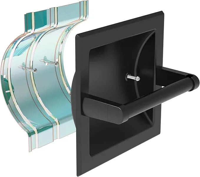 Matte Black Recessed Toilet Paper Holder for Regular Rolls,Contemporary Hotel Style Pivoting Toilet Tissue Holder Wall Mount Made of Metal, in Wall Toilet Paper Holder - ModernBath