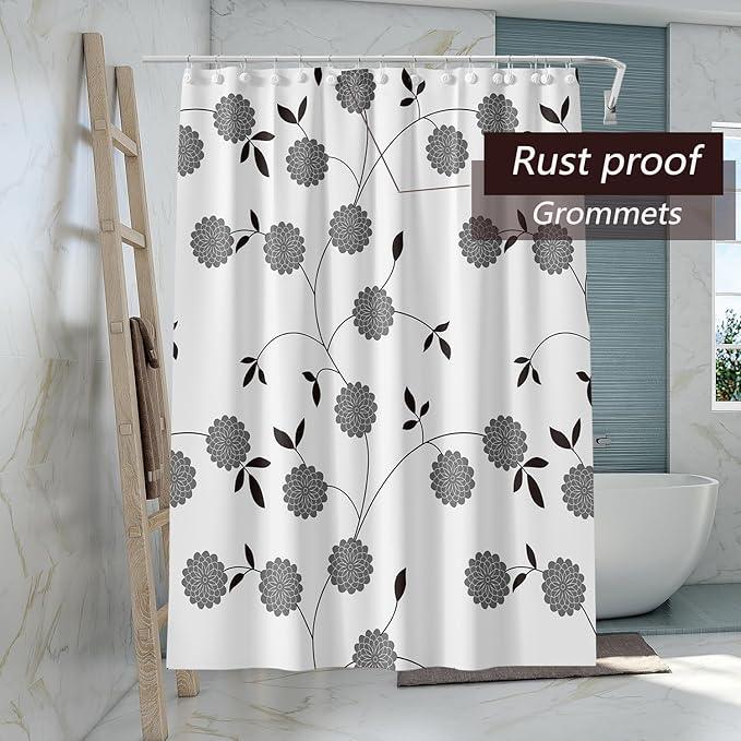 TIKABC Shower Curtain Liner, 4G PEVA Black and White Tree Flower Shower Liner, Plastic Waterproof Shower Curtains, 72x72 inch with Grommet Holes 3 Magnetic Weights - ModernBath