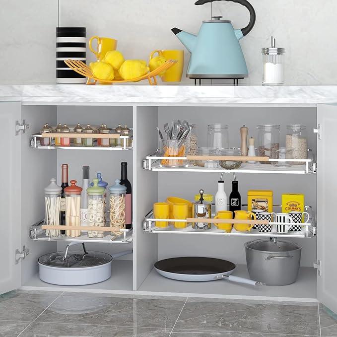 Pull Out Cabinet Organizer, 17.1~28"W x 22.5"D Expandable Pull Out Shelves for Kitchen Cabinets, Heavy Duty Metal Slide Out Pantry Shelves Sliding Shelf for Home Kitchen,Under Sink,Bathroom,Wardrobe - ModernBath
