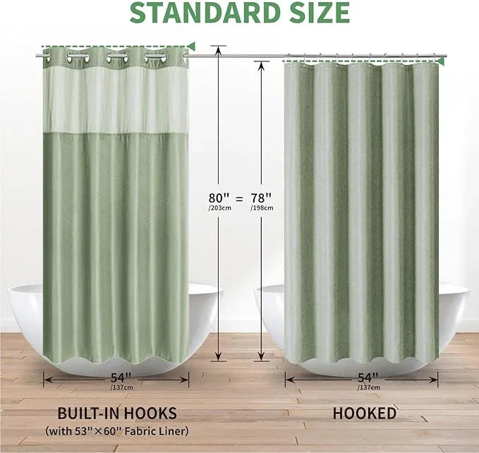 eachope Stall No Hook Shower Curtain with Snap-in Fabric Liner Set,Waffle Weave Shower Curtains for Bathroom,Hotel Luxury Decor Bathroom Curtain Set,Waterproof & Washable,Sage Green,54Wx80H - ModernBath
