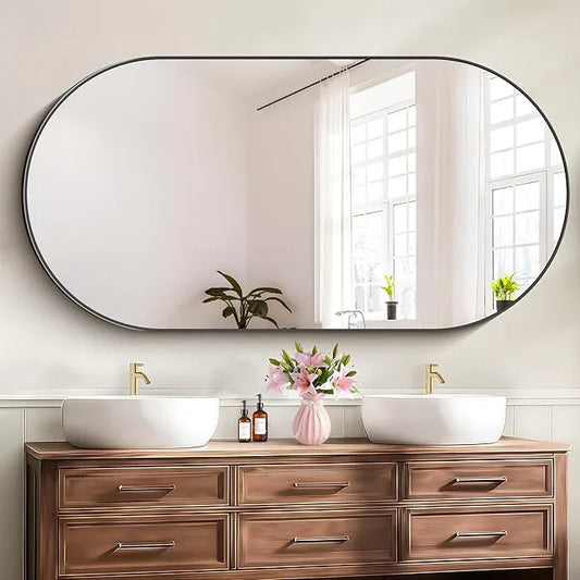 Bathroom Mirrors, 30" x60" Black Mirrors, Oval Vanity Mirrors, Metal Framed Wall Mounted Mirrors, Vertical/Horizontal Mirror for Bathroom Bedroom Entryway Living Room - ModernBath