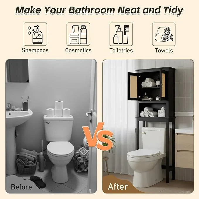 Over The Toilet Storage Cabinet, Behind Toilet Bathroom Organizer with Adjustable Shelves, Wooden Above Toilet Storage Shelf, Space Saver for Restroom, Bathroom, Laundry - ModernBath