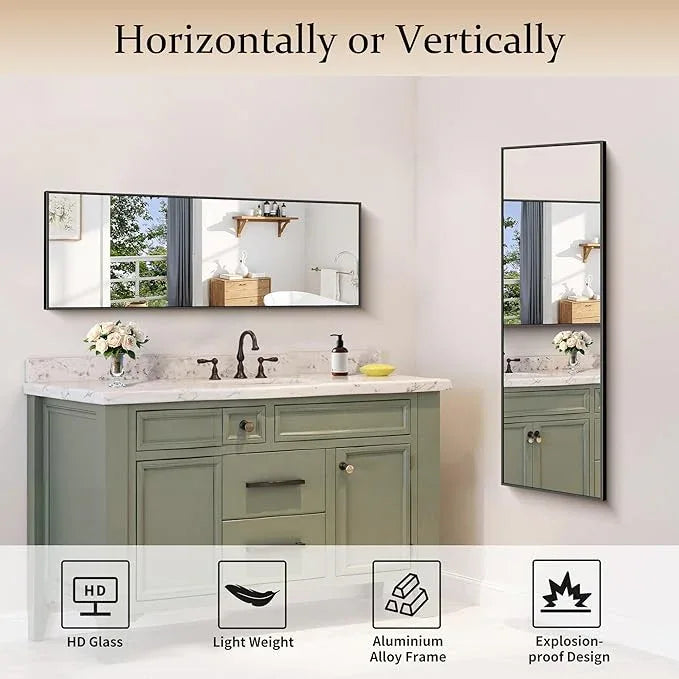 COFENY Black Bathroom Mirror for Wall, 16x48 Inch Rectangle Mirror with Metal Frame, Modern Vanity Mirrors for Bathroom Living Room, Entryway Hangs Horizontal or Vertical - ModernBath