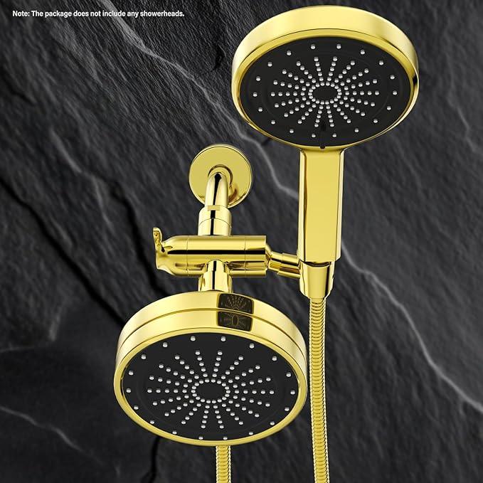 Shower Diverter Valve with Handshower Mount, G1/2 Brass Shower Arm Diverter 3 Way Bathroom Universal Shower System Replacement for Handheld Shower and Fixed Shower Head, Polisded Gold - ModernBath