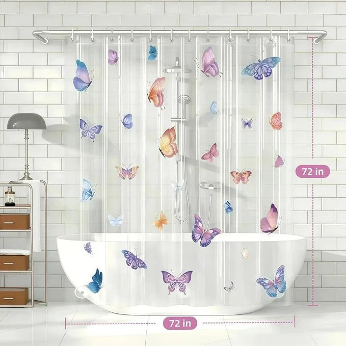 CAPQL Clear Butterfly Shower Curtain Liner, Colorful Plastic Transparent Pretty Shower Curtains for Bathroom, 72x72 Weighted Magnetic Shower Curtain Set with 12 Hooks - ModernBath