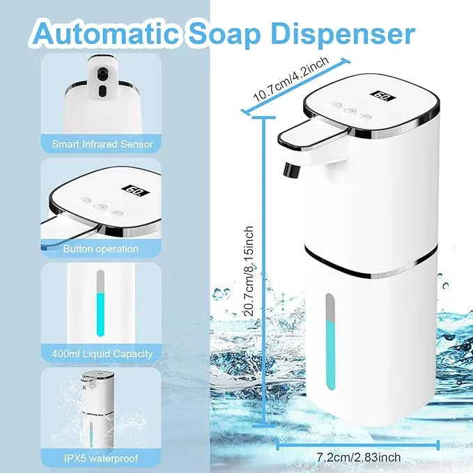 OHIFAST Automatic Foaming Soap Dispenser Touchless, USB Rechargeable Smart Hand Soap Dispenser, 9-Level Adjustable, Physical Button Operation, 13.5oz/400mL Wall Mounted for Bathroom Kitchen Dish Soap - ModernBath