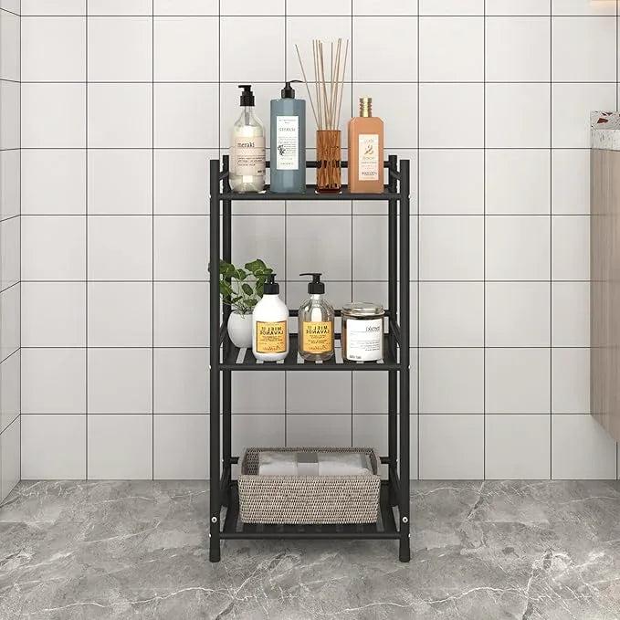 3 Tier Bathroom Storage Open Shelf Unit, Free-Standing Metal Corner Rack Shelving for Kitchen, Living Room, Hallway (Matte Black, 3 Tier) - ModernBath