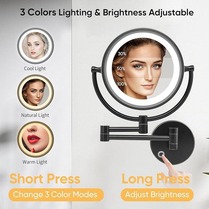 GURUN 8.5 Inch Magnifying Makeup Mirror with 3 Tones Dimmable LED Lights Double Sided Touch Control Vanity Mirror for Bathroom with 10X Magnification M1809DO-T (Oil-Rubbed Bronze/10X) - ModernBath