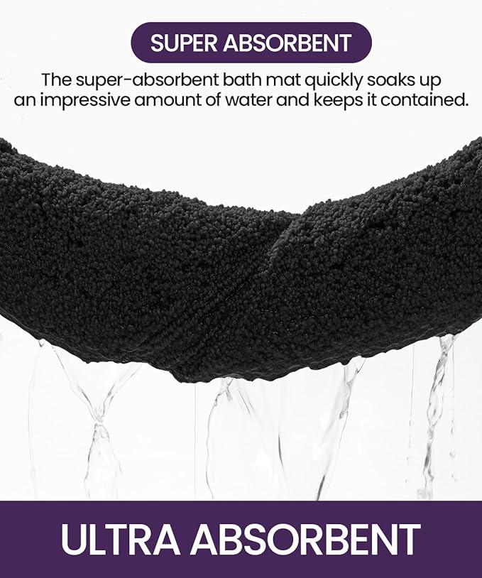 DEXI Bathroom Rugs 43x24, Washable Non Slip Bath Mat for Shower Floor, Absorbent Quick Dry Bathmat with Rubber Backing, Ultra Soft Plush Carpet for Tub, Black - ModernBath
