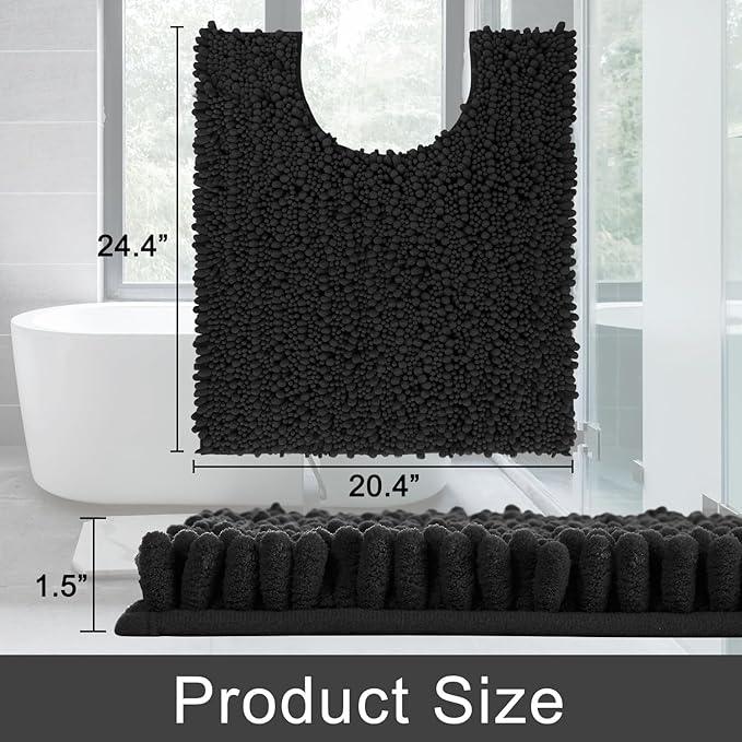 Yimobra Toilet Rug U Shaped Washable 24x20 Inch - Ultra Soft Absorbent Chenille Bath Rugs for Toilet, Quick Dry & Machine Washable, Non Slip Contour Bathroom Mat, Black - ModernBath