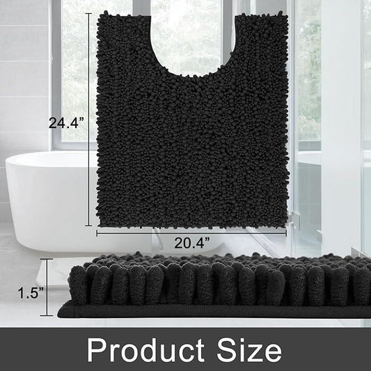 Yimobra Toilet Rug U Shaped Washable 24x20 Inch - Ultra Soft Absorbent Chenille Bath Rugs for Toilet, Quick Dry & Machine Washable, Non Slip Contour Bathroom Mat, Black - ModernBath