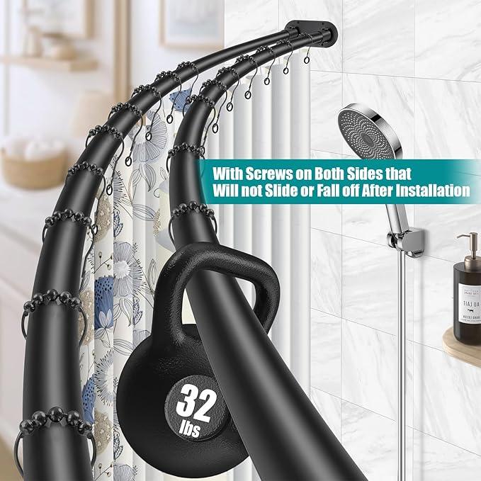 Anndason Double Curved Shower Curtain Rod 42 to 72 Inches Elegant Double Shower Curtain Rod Adjustable Wall Mounted Double Shower Curtain Pole for Bathroom (Black, 42 to 72") - ModernBath