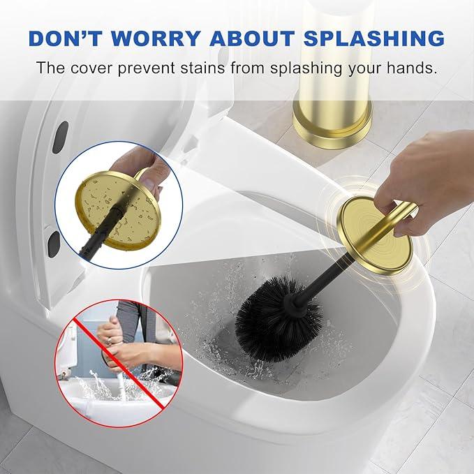 304 Stainless Steel Toilet Brush and Holder Set, Toilet Bowl Brush and Holder, Heavy Duty with Long Handle, Removable Inner Bowl and Splash Protection for Bathroom - ModernBath