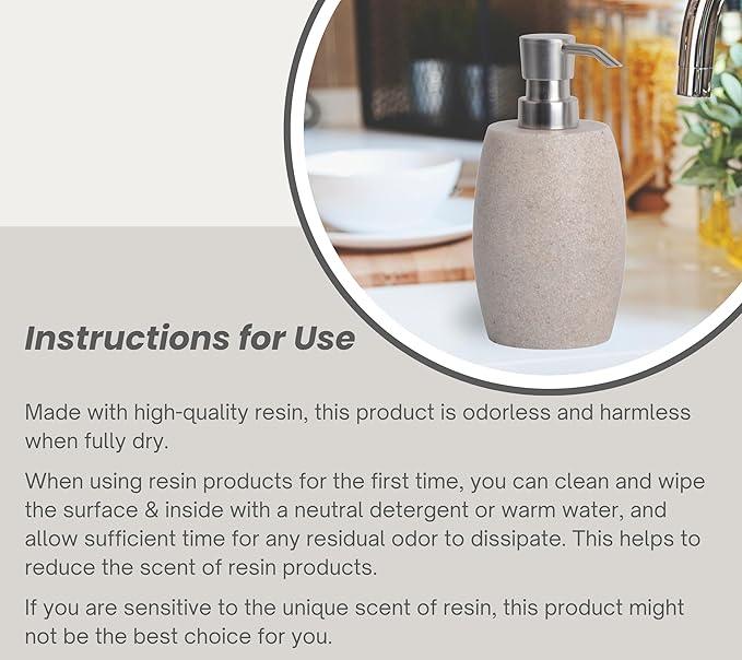Clasin Home Sandstone Textured Resin Soap Dispenser with Metallic Pump and Waterproof Bottle Labels for Bathroom Kitchen Dish Hand Wash Shower Lotion Shampoo, 12 Oz, Beige - ModernBath