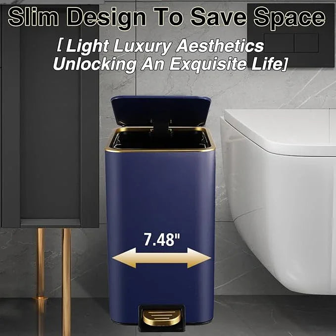 XLHOMO Navy Blue Bathroom Accessories Set 8 Piece Navy Blue and Gold Bathroom Set, Bathroom Sets with Stainless Steel Trash Can,Toilet Brush,Toothbrush Set,Soap Dispenser - ModernBath